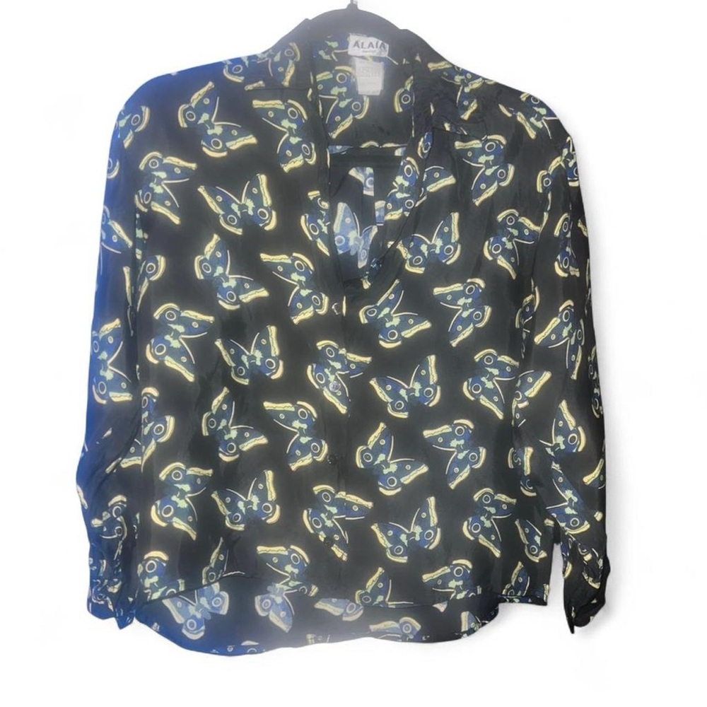 Alaia Paris blue and yellow butterfly print blouse 1991 Size 36